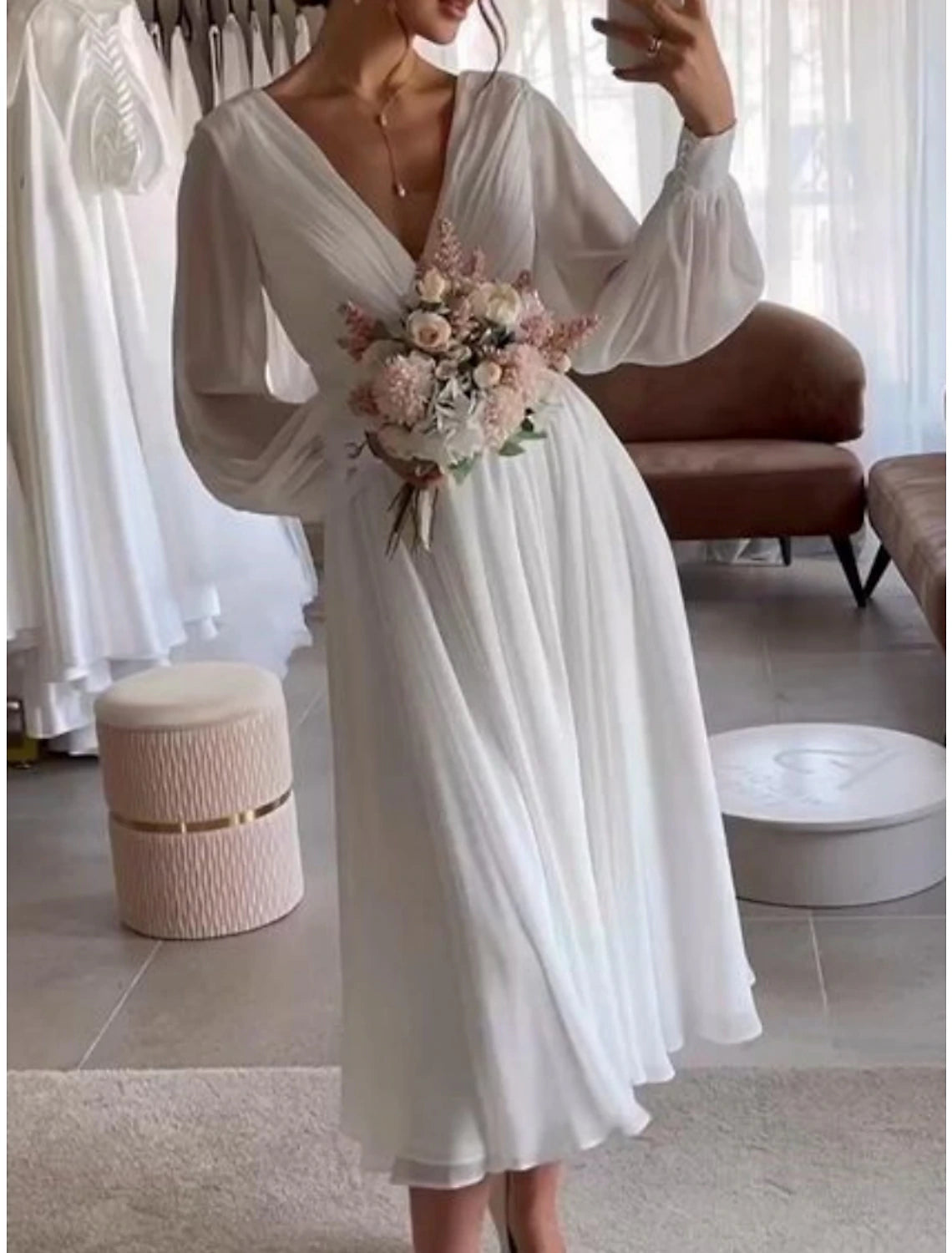 Wholesale Bridal Shower Simple Wedding Dresses Glitter & Sparkle Wedding Dresses Ball Gown Off Shoulder Sleeveless Knee Length Satin Bridal Gowns With Pleats Appliques